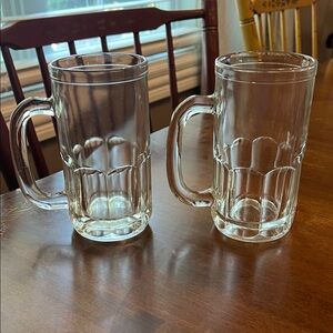 Vintage Clear Glass Beer Mugs Set of 2.